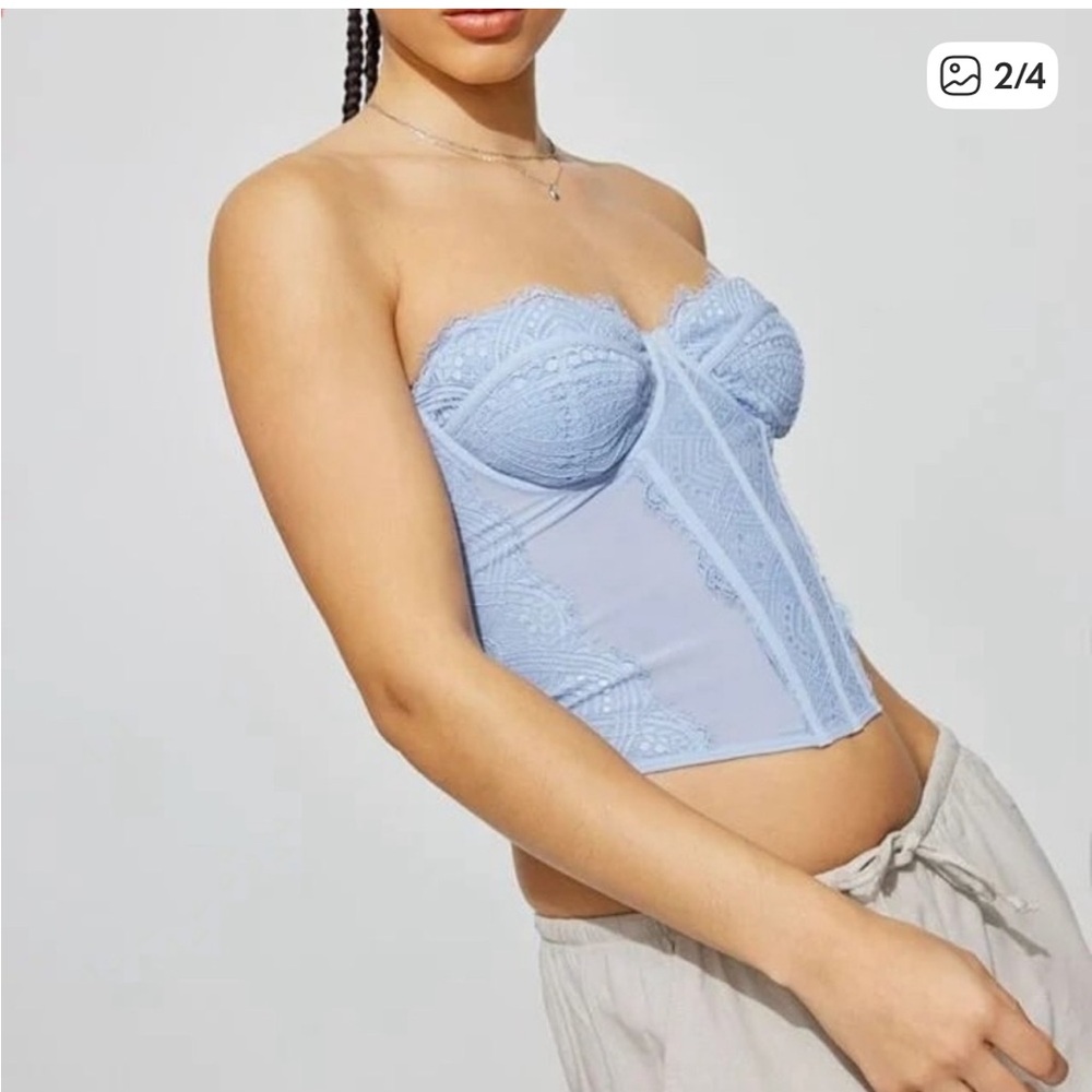 Y2k Elegant Lace Mesh Bustier Corset in Light Blue - Picture 10 of 14